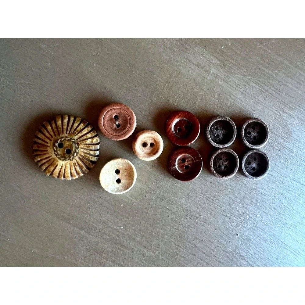 Vintage Wood Button Lot 10pc Carved Rustic Earthy Cottagecore Slow Fashion